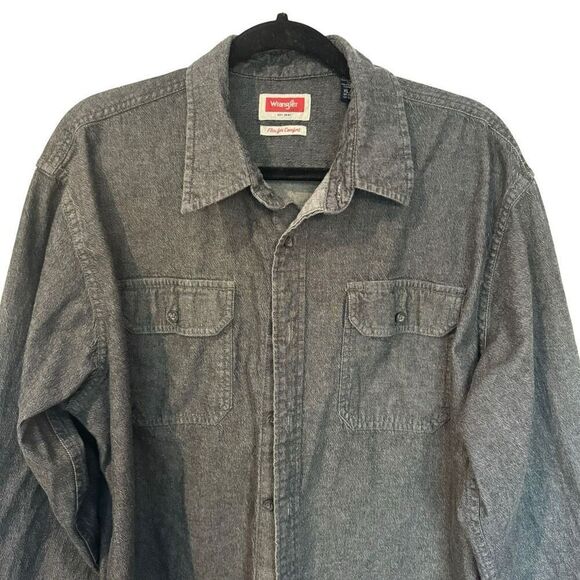 🔥4/$25 Wrangler Men’s Top Gray Long Sleeve Button Down XL - Picture 2 of 8
